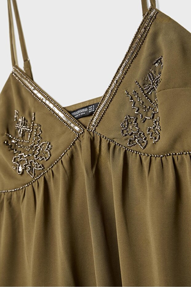 Dökümlü işlemeli boncuklu askılı üst - 8