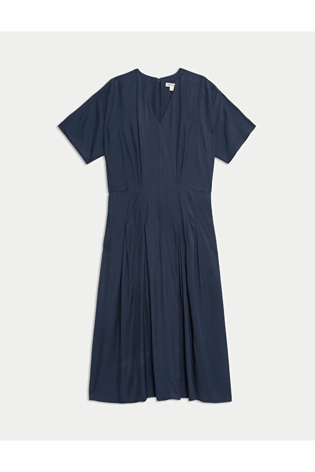 V Yaka Midi Boy Elbise - 6