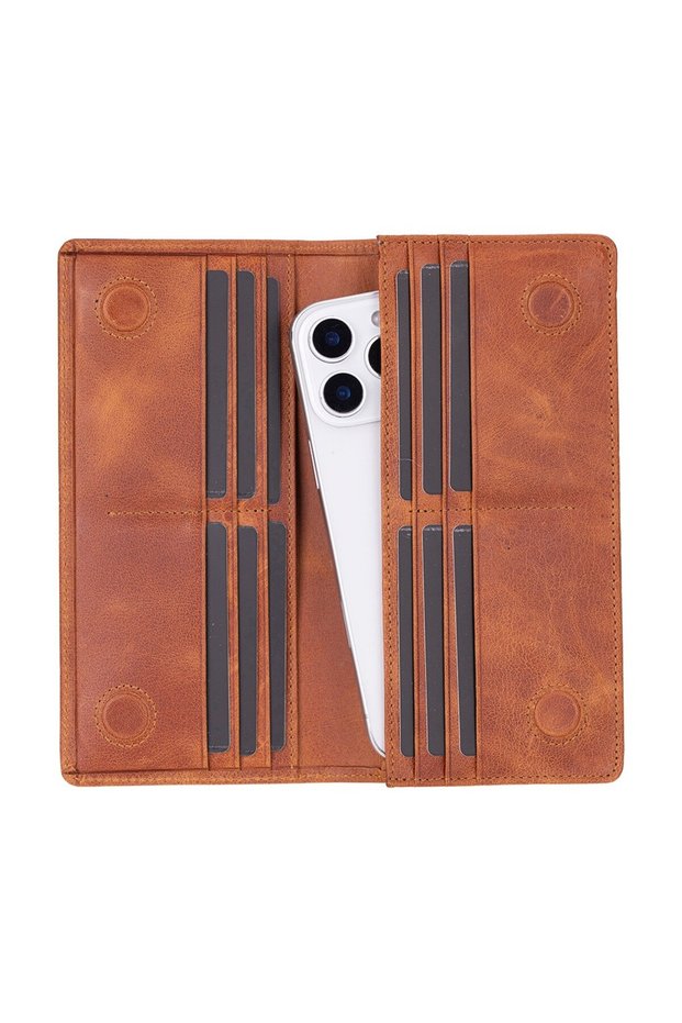Aura Genuine Leather, Handmade, Phone Compartment, Women's Wallet, Caramel