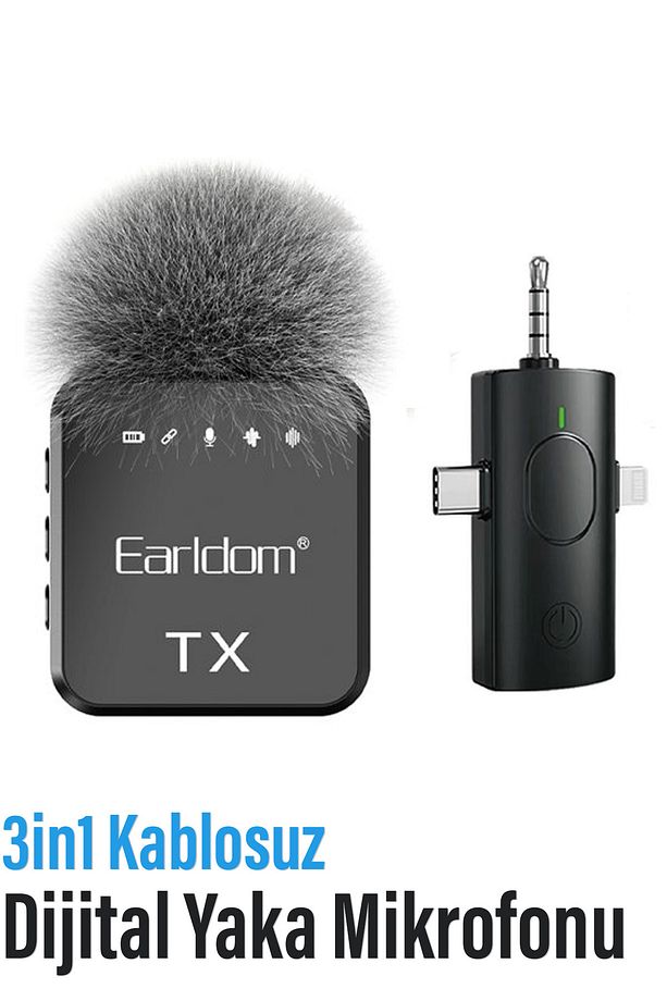 3in1 Profesyonel Kablosuz Dijital Yaka Mikrofonu WeChat Zoom Tiktok Youtube İnstagram Canlı Yayın - 1