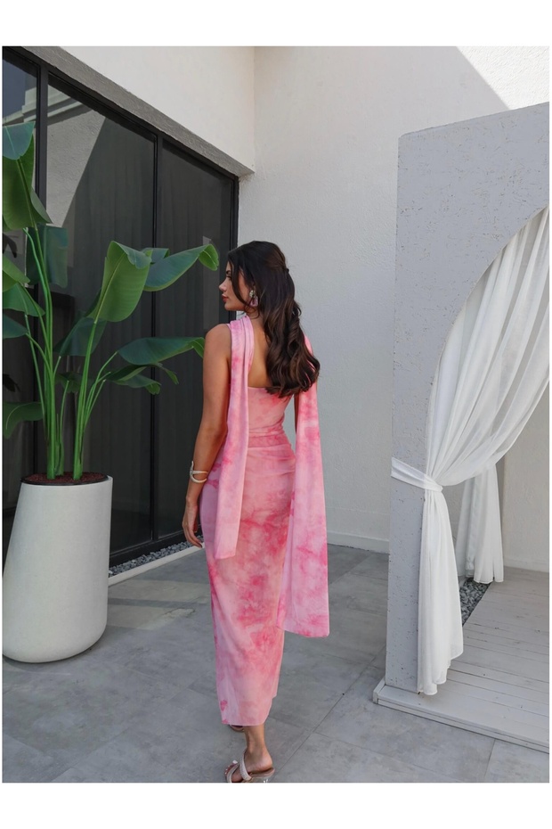 Batik Desen Drapeli Elbise - 5