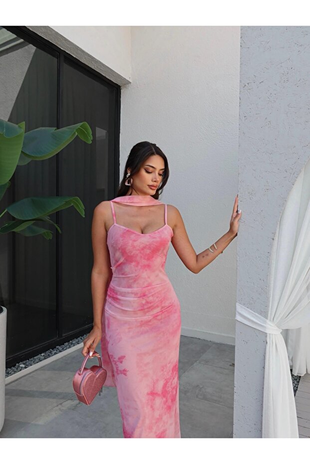 Batik Desen Drapeli Elbise - 3