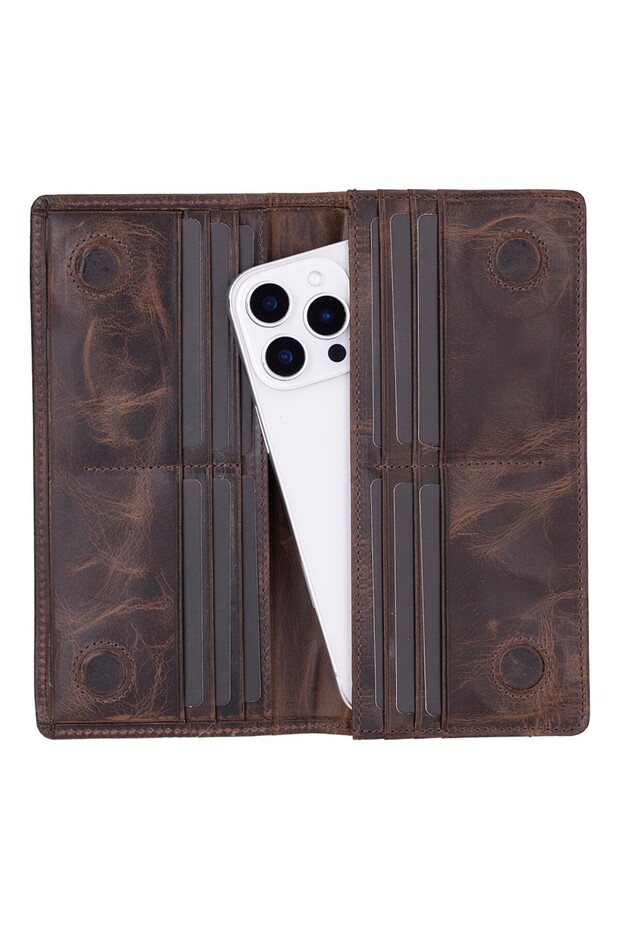 Aura Genuine Leather, Handmade, Phone Compartment, Women's Wallet, Dark Brown