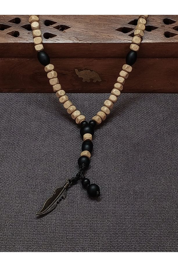 EL YAPIMI - TÜY OBJELİ - MAT ONIX TAŞLI - AHŞAP - BOHEM - SALAŞ - KOLYE - 3