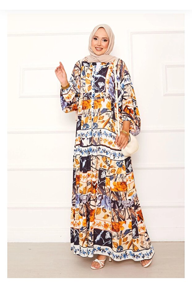 Mixed Flower Pattern Loose Dress Pattern - 1