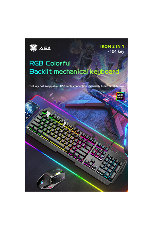 Iron Gaming Wired Mechanical Keyboard with Mouse. 104 Keys Fast Response Keyboard from AL3B - 5