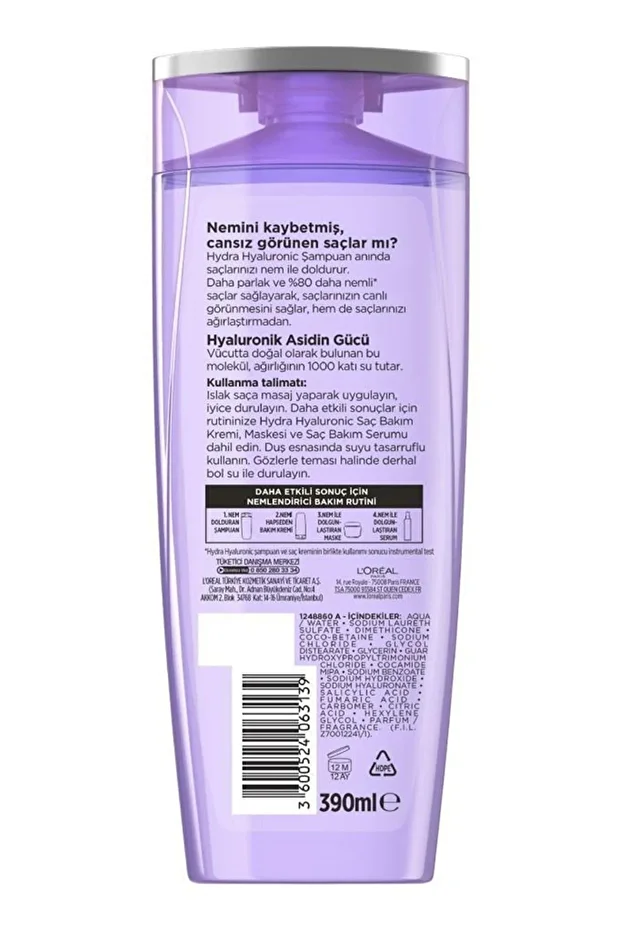 Loreal Hydra (HYALURONİK ASİT) Nem Dolduran Şampuan 360 ml X 3 Adet - 3