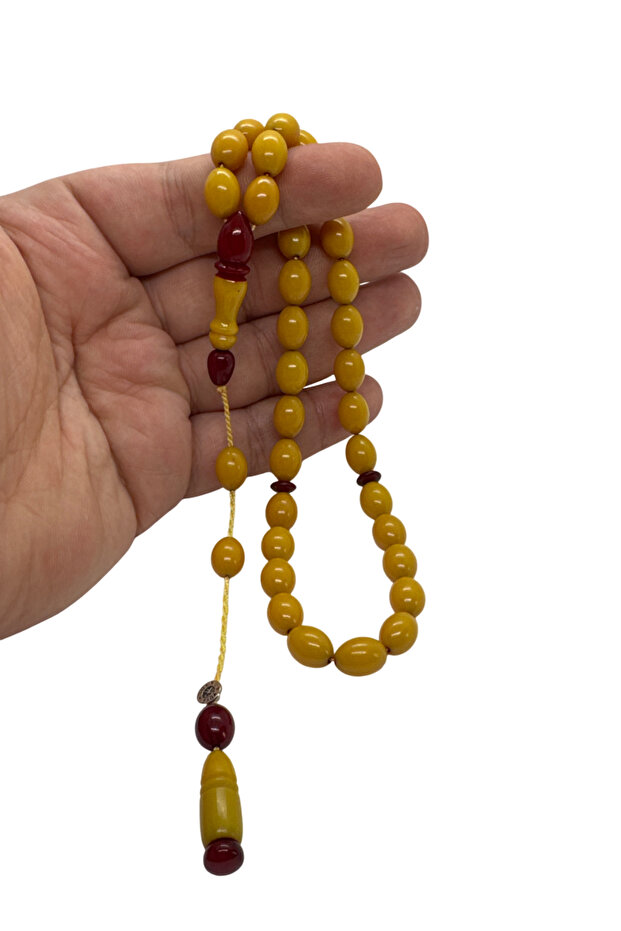 Master Signed Yellow Color Crimping Amber Prayer Beads