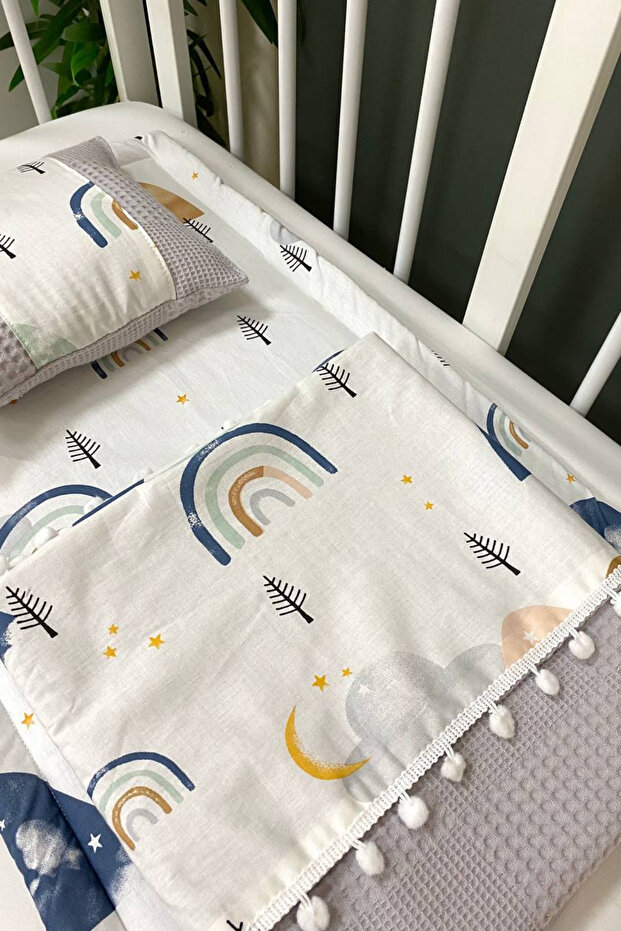 طقم بطانية منقوشة رمادية/زرقاء غائمة مكونة من 3 قطع - 3