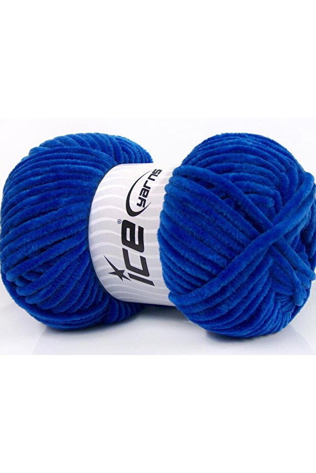 Lot of 4 X 100Gr Skeins Ice Yarns Chenille Baby (100% Microfiber) Yarn Royal Blue