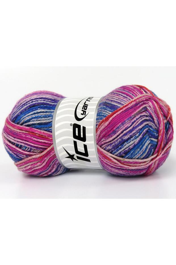 Lot of 4 X 100Gr Skeins Ice Yarns Noble Cotton Print (100% Cotton) Yarn Fuchsia Blue Red Green Purple