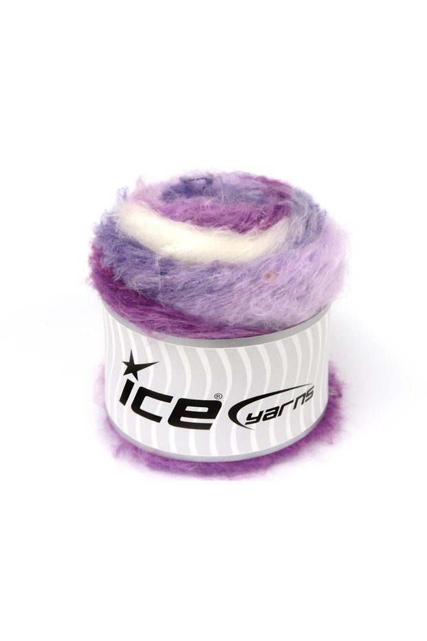 Lot of 2 X 150Gr Skeins Ice Yarns Cakes Fancy Mohair (15% Mohair) Yarn Ecru Purple Shades