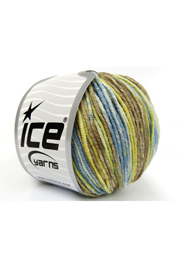 8X50Gr. Lorena Splash Acrylic, Cotton Yellow, Brown Tones, Blue Tones Summer Yarns, Cotton,