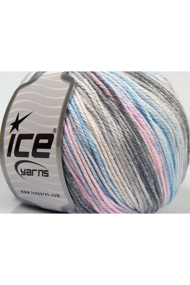 Lot of 4 X 100Gr Skeins Ice Yarns Mona Lisa (100% Cotton) Yarn Grey Shades Light Pink Light Blue