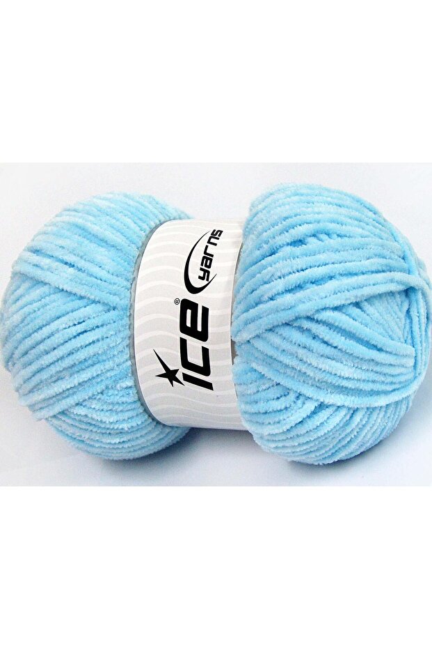 Lot of 4 X 100Gr Skeins Ice Yarns Chenille Baby Light (100% Microfiber) Yarn Light Blue