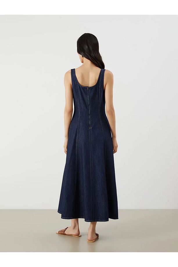 LCW Vision Indigo Kare Yaka Mini Jean Elbise - 4