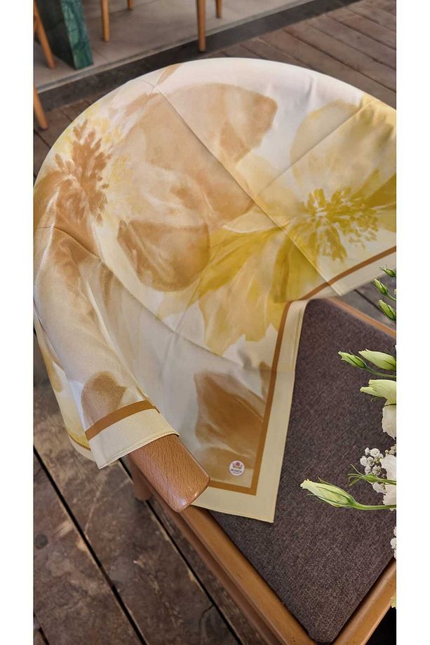 Çiçek Desen Soft Eşarp Hardal - 1