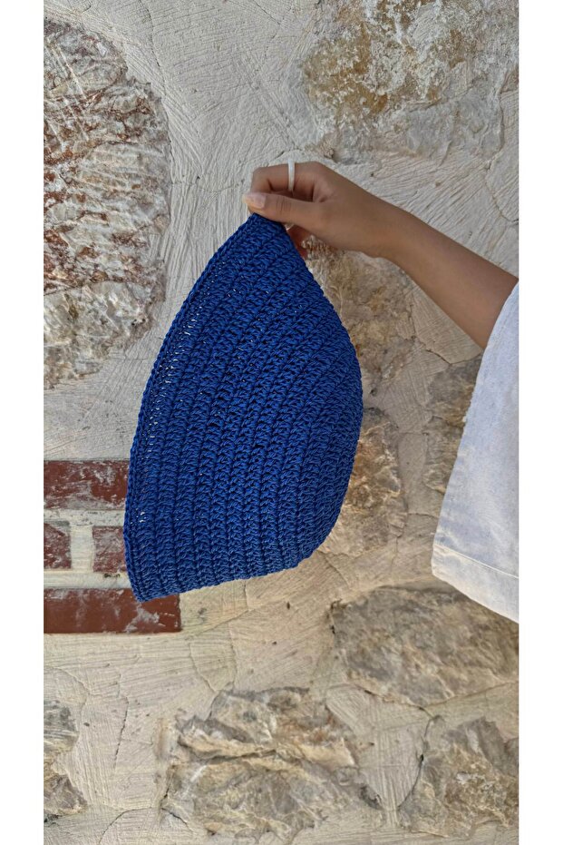 Lacivert Örgü Bucket Şapka / Yazlık Şapka - 3