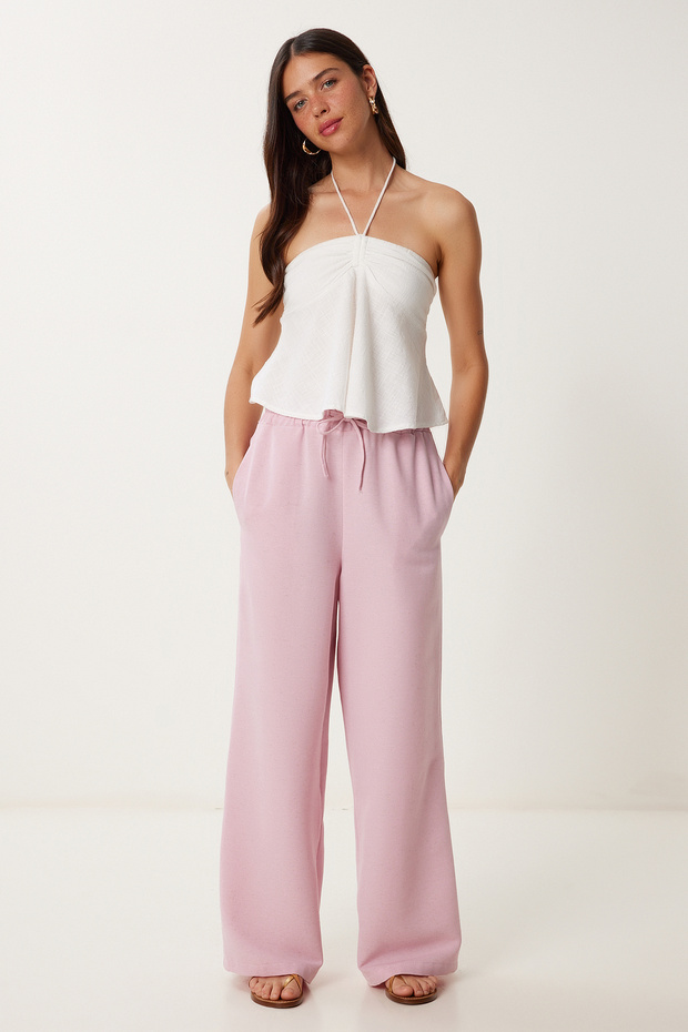 Wide Leg Linen Trousers Ldp0071 Candy Pink