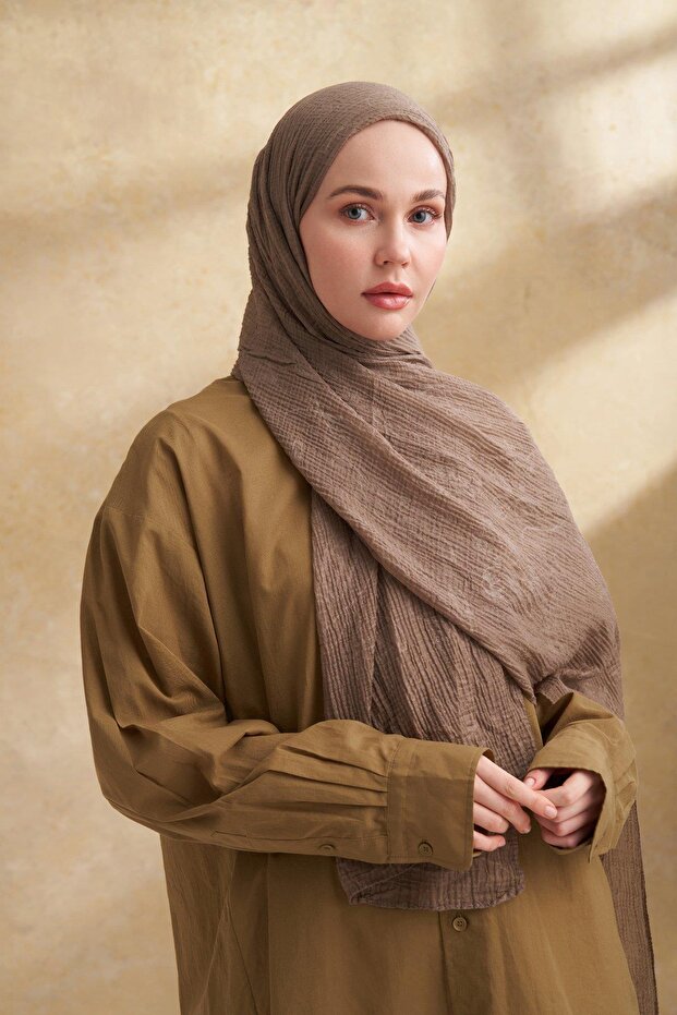 شال بنمط أوراق الموسلين - ترابي - 2