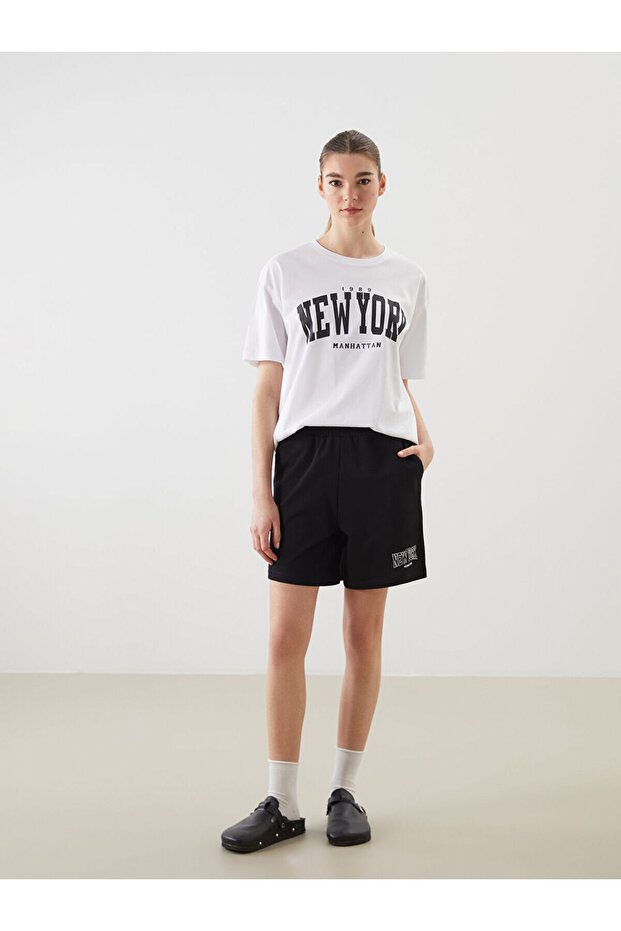Xside Elastic Waist New York Printed Women's Shorts (S5)