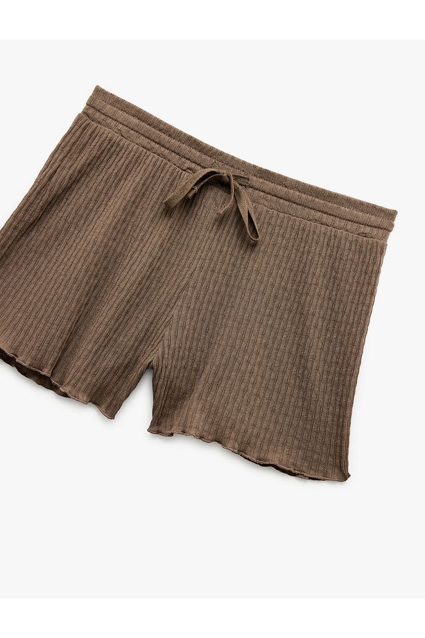 Rahat Kalıp Beli Bağcıklı Mini Şort Pijama Altı - 5