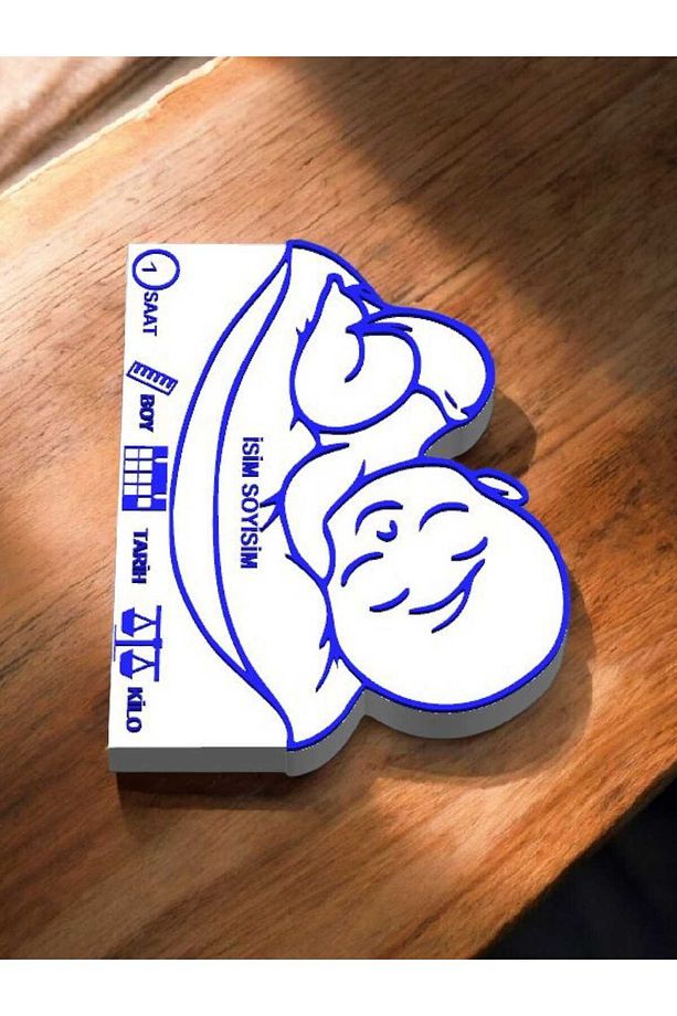 İsme Özel 3D Bebek Hatırası – Doğum Tarihli Dekoratif Masa Süsü (Mavi) - 2
