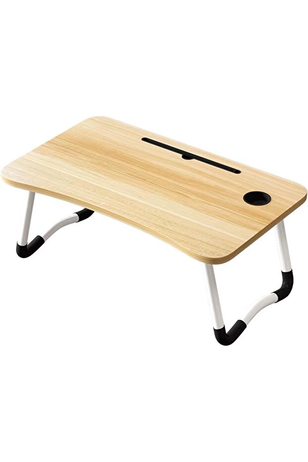 Portable Folding Laptop Desk with USB Ports, Cup Holder & Adjustable Legs – 60x40x28cm, Cream