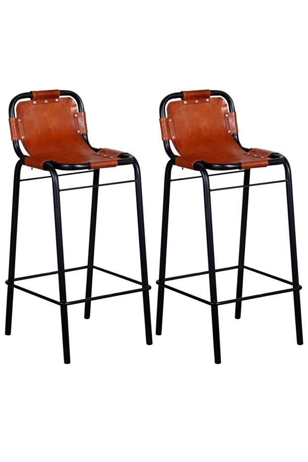 Bar Stools 2 pcs Real Leather