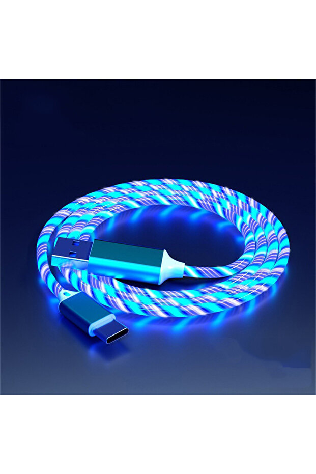 كابل إضاءة LED أزرق من النوع C بطول 1 متر من NNBILLI، 3 في 1، مع منفذ واحد للشحن السريع 3 أمبير من نوع Micro USB-C
