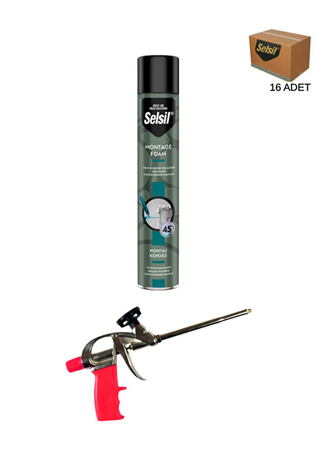 Poliüretan Tabancalı Montaj Köpüğü 845 Gr -750 Ml. 16 Adet + Demir Köpük Tabancası - 1