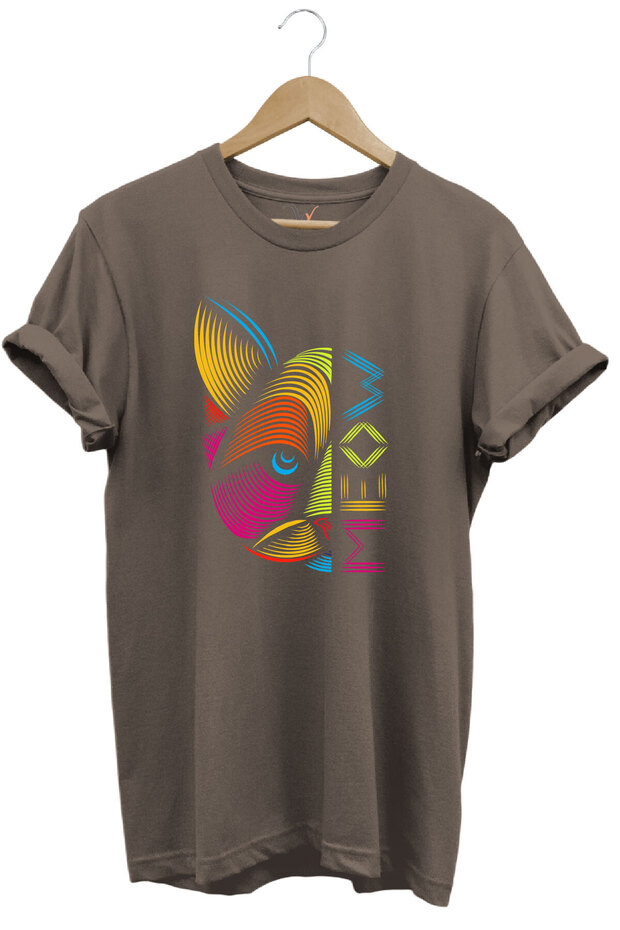 Meow Colorful Geometric Cat Printed 100% Cotton Unisex Regular Fit T-Shirt