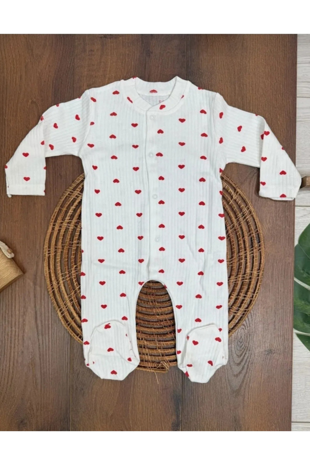 Heart Printed Snap Fastener Girl Jumpsuit
