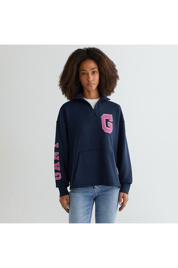 Kadın Lacivert Regular Fit Yarım Fermuarlı Logolu Sweatshirt - 1