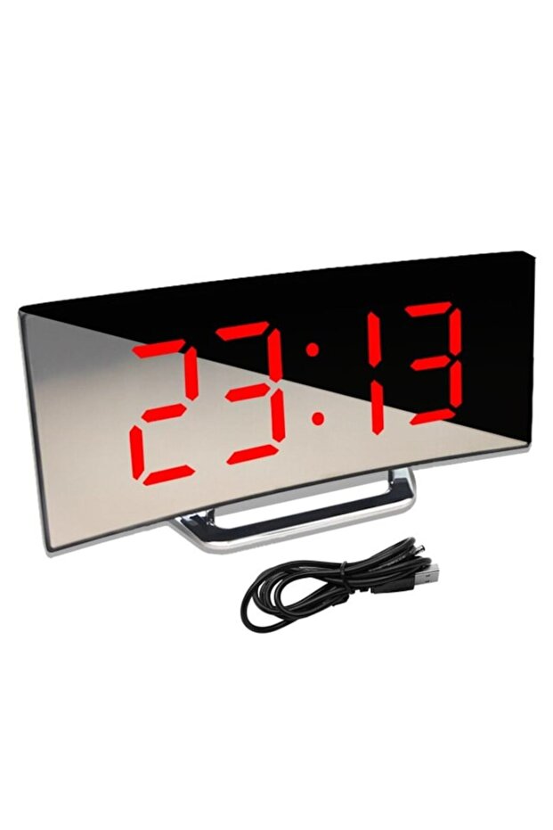 LED Mirror Clock, ABS, Red - 2