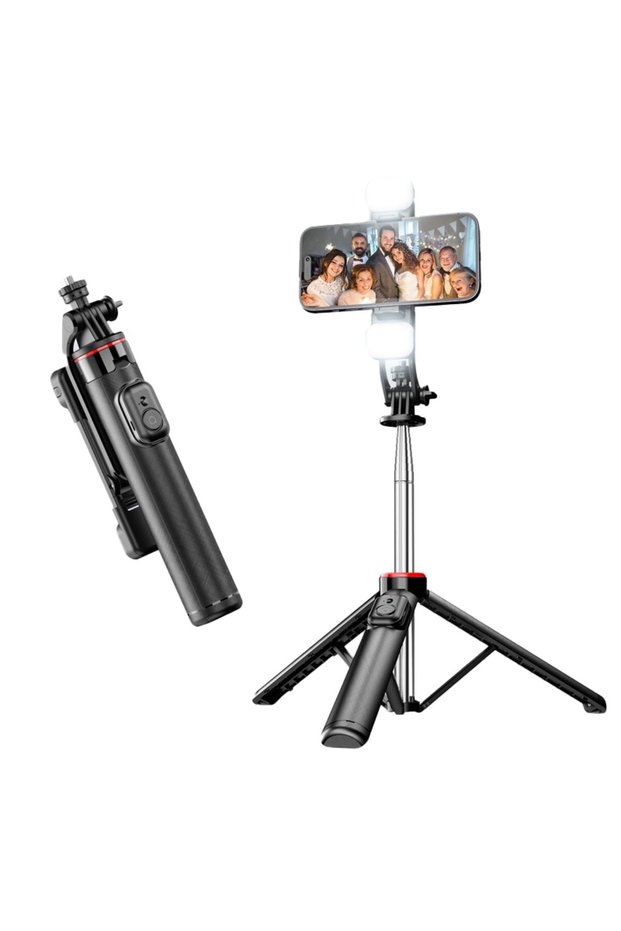 Selfie Stick multifunctional, cu LED, Telecomanda Bluetooth, iOS/Android, 130 cm