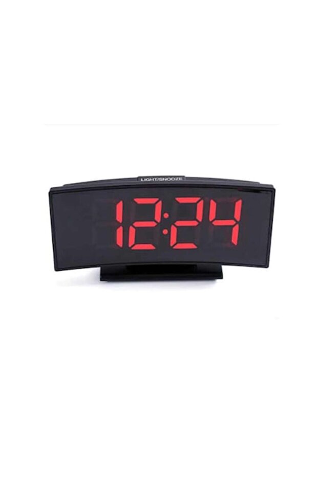 Multifunctional LED Clock with Curved Mirror Design, Digital Alarm, Large LCD Display, Day/Night Mod - 1