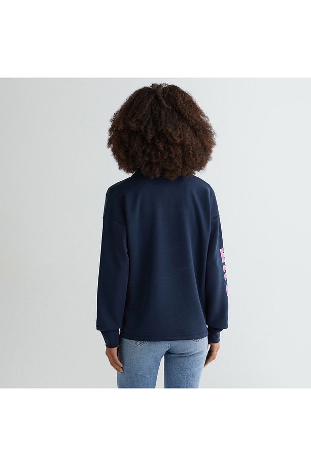 Kadın Lacivert Regular Fit Yarım Fermuarlı Logolu Sweatshirt - 2