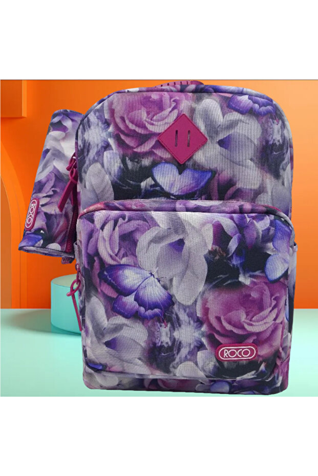 حقيبة ظهر مزينة بالزهور مع ملحق - 1