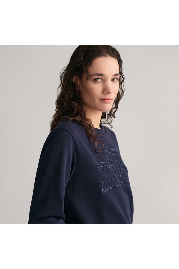 Kadın Lacivert Regular Fit Bisiklet Yaka Logolu Sweatshirt - 4