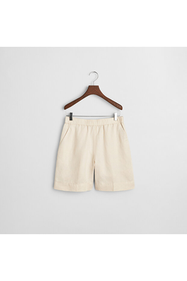 Kadın Krem Relaxed Fit Keten Şort - 4
