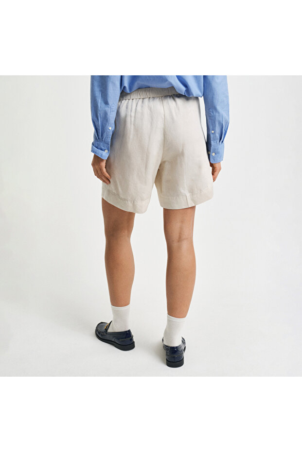 Kadın Krem Relaxed Fit Keten Şort - 3