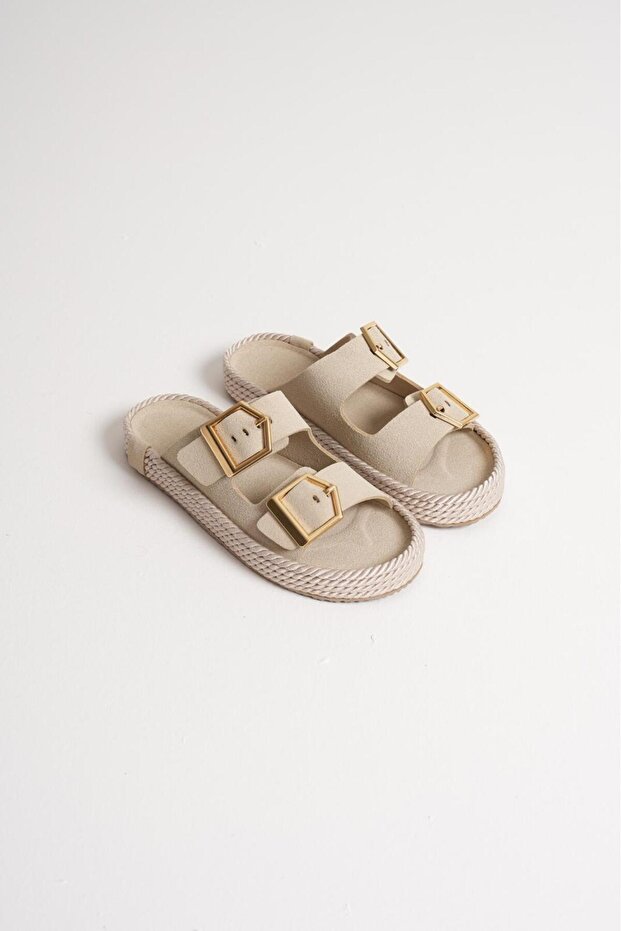 Beige Women's Rope Leather Powder Slippers