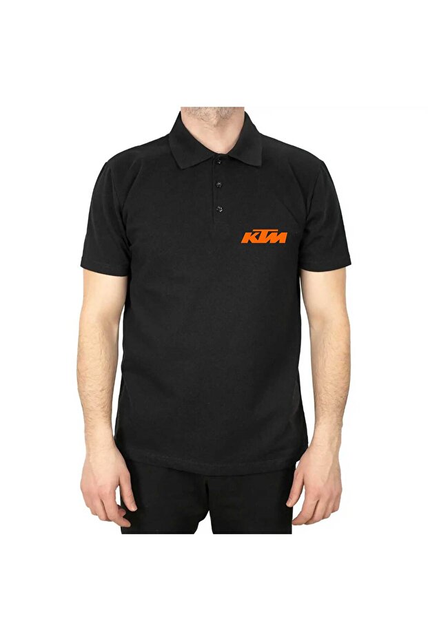 Polo Neck Ktm Motorcycle Orange Logo Black T-Shirt