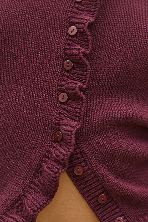 Fırfırlı Düğmeli Örgü Ceket - 5