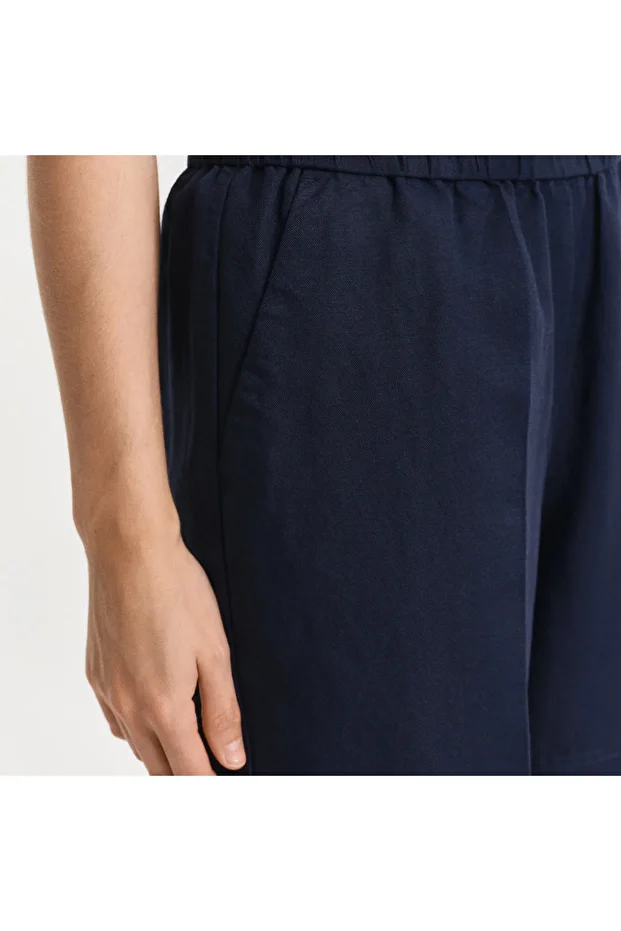 Kadın Lacivert Relaxed Fit Keten Şort - 6