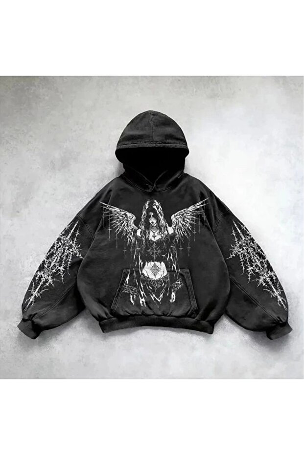 Washable Angel Wings Women Gothic Hooded Sweatshirt