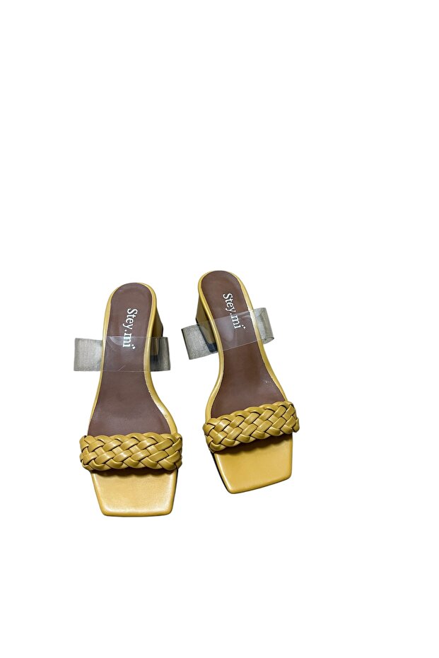 Steymi Mustard Yellow Heeled Fancy Slippers