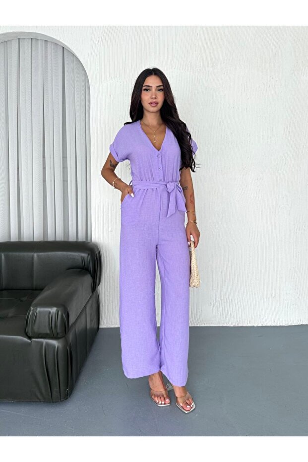 Kadın Keten Kumaş Basic Tulum - 2