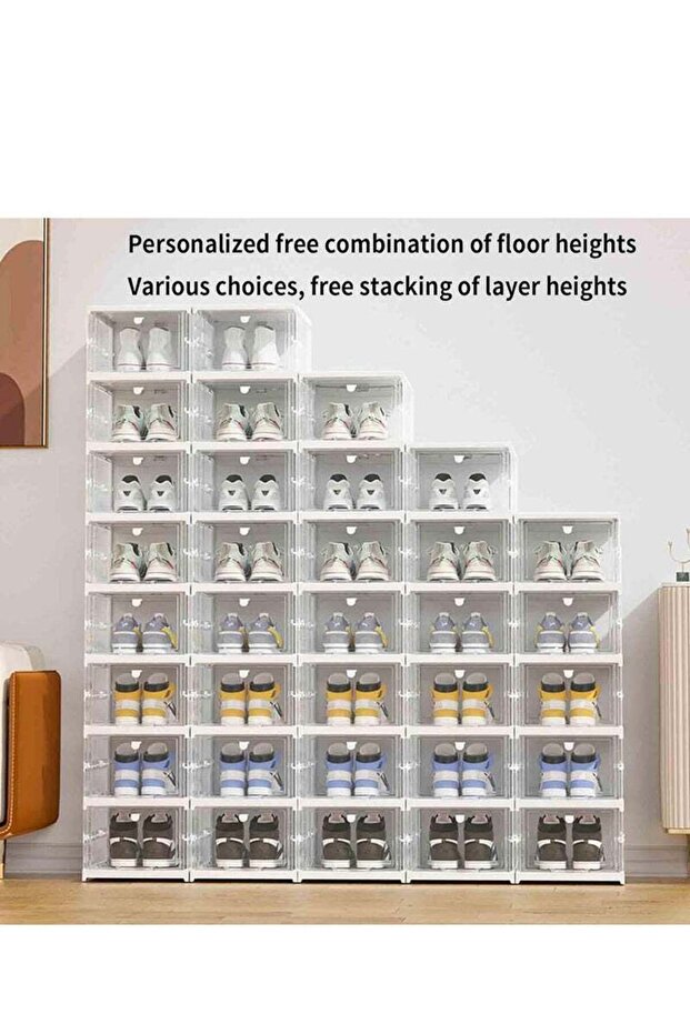 صناديق تخزين أحذية بلاستيكية شفافة، قابلة للتكديس، بأبواب، من طبقة واحدة - 6